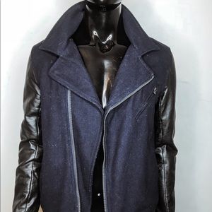 Men’s Wool Faux Leather Sleeve Biker Jacket